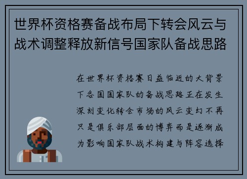 世界杯资格赛备战布局下转会风云与战术调整释放新信号国家队备战思路